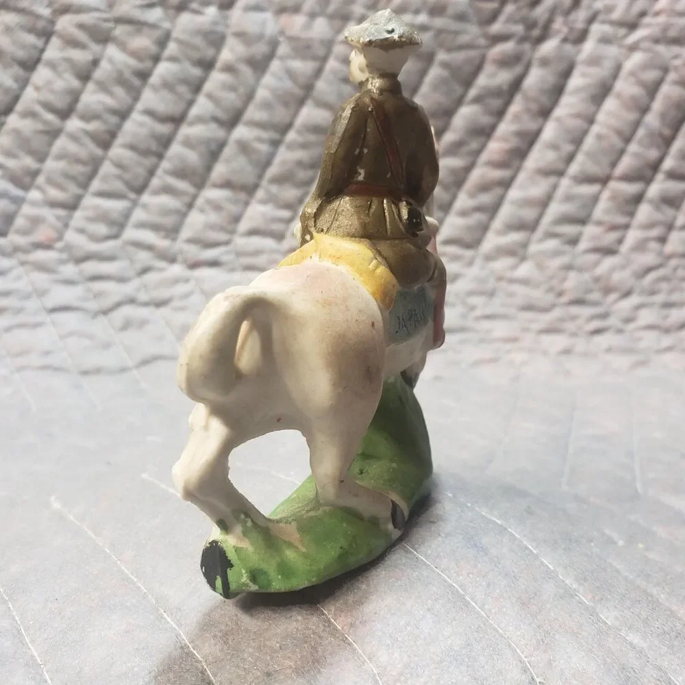 Vintage Made in Japan Bisque Cavalry Soldier Horse Figurine Military Decor 3.5